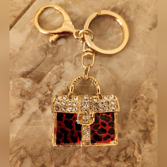 Accessories - 💥SALE💥Red Leopard Purse Rhinestone Keychain, New